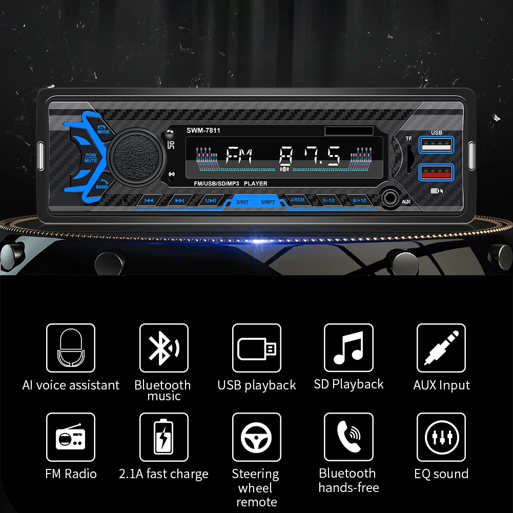 

SWM-7811 1-DIN автомобильное стерео Bluetooth-совместимое вспомогательное автомобильное радио, автомобильное радио, мультимедийные автомобильные ча...