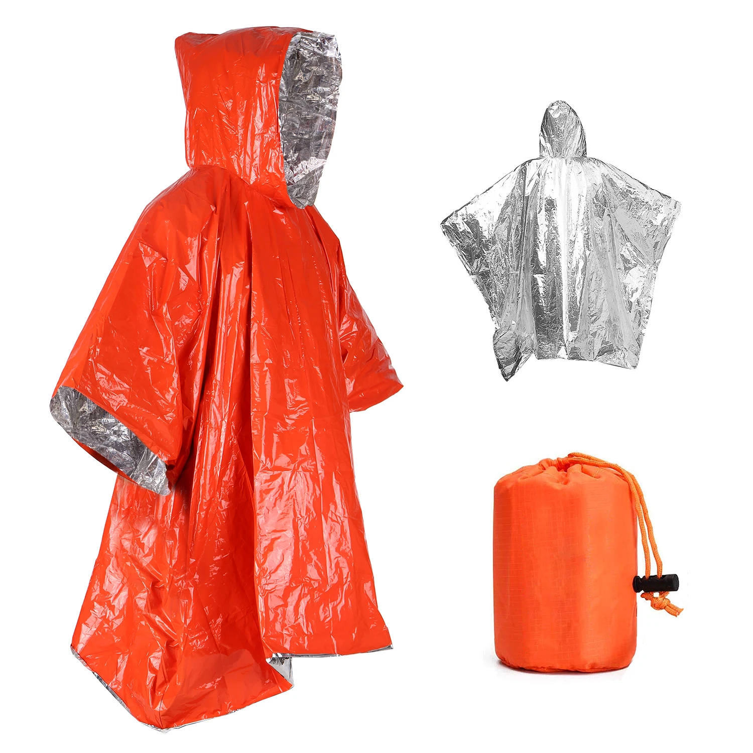 

Water Proof Orange Emergency Raincoat Aluminum Film Poncho Cold Insulation Rainwear Blankets Survival Tool Outdoor Disposable