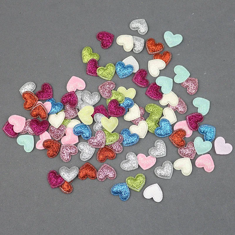 

50Pcs 1.7*1.5cm Glitter Mini Heart Padded Patches Appliques DIY Craft Scrapbooking Kids Headwear Accessories Padded Sequined