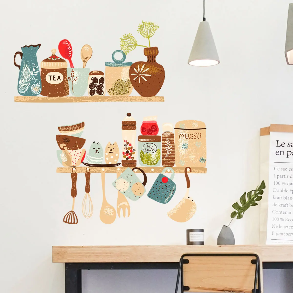 

Home Decoration Wall Stickers Kitchen Shelf Tableware Room Decor Stickers Kitchen Decoration Home wall paper