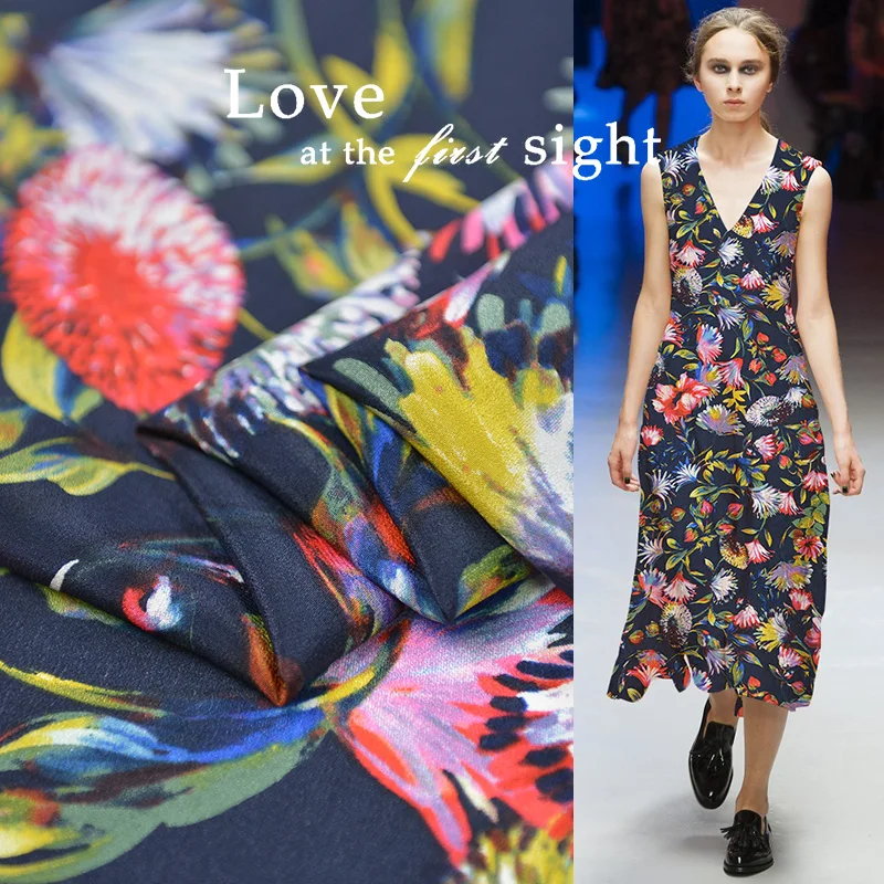 Новинка весна осень 18 дрожащая цифровая печать 100% шелк креп ткань для женского