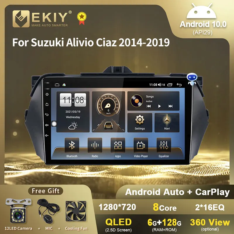 

EKIY 1280*720 QLED Android 6G + 128G для SUZUKI Alivio CIAZ 2014 - 2018 Carplay навигация GPS мультимедийный видеоплеер Авто Стерео