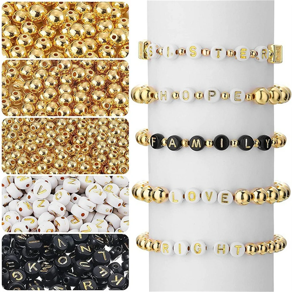 

1600 Pieces Round Spacer Bead Letter Loose Beads Flat Round Disc Beads Diy Beads For Jewelry Making Necklace Bracelets Earring