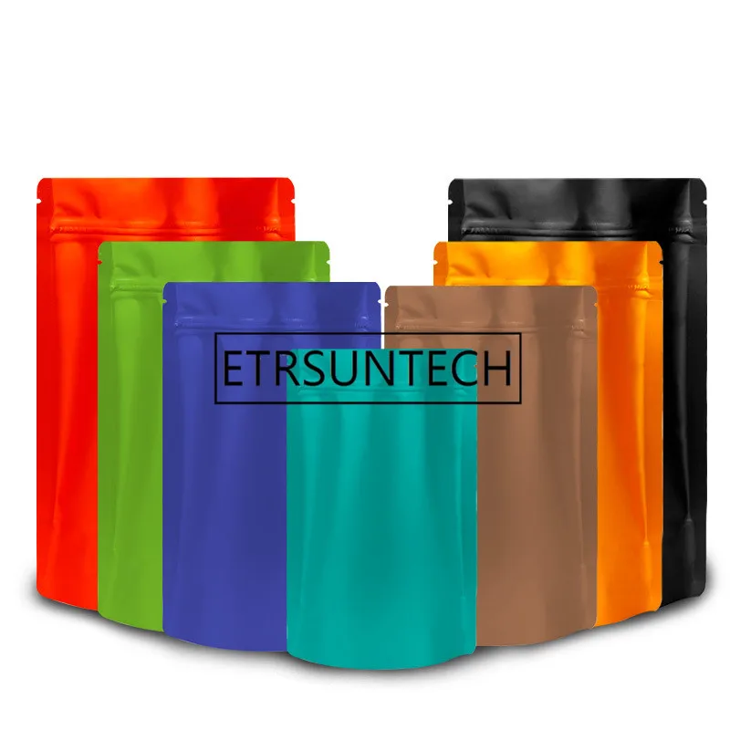 1000 шт./лот красочный матовый стоячий мешочек с молнией из цветной алюминиевой