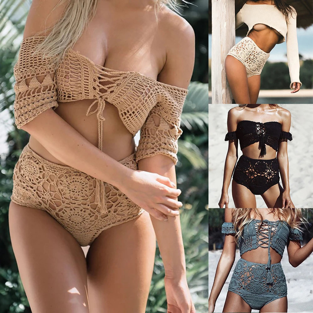 Вертикальный Высокая талия трусы бикини раздельный женские плавательные плавки