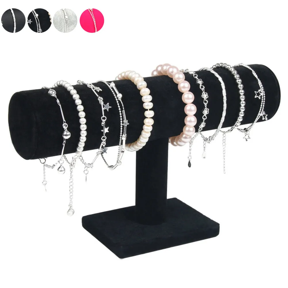 

Good Healthy Portable Velvet/PU Leather Bracelet Bangle Necklace Display Stand Holder Watch Jewelry Organizer T-Bar Rack