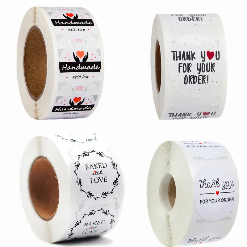 500pcs Round Handmade White Labels Sticker Thank You for Your Order Heart Thanks Shopping Small Shop Local Stickers | Украшения и