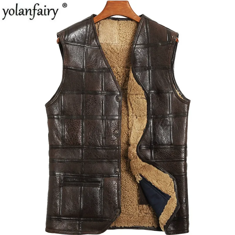 

Genuine Leather Vest Men 100% Wool Fur Liner Short Coat Winter Jacket Sheepskin Vests Plus Size Chalecos Para Hombre 802 MY1574