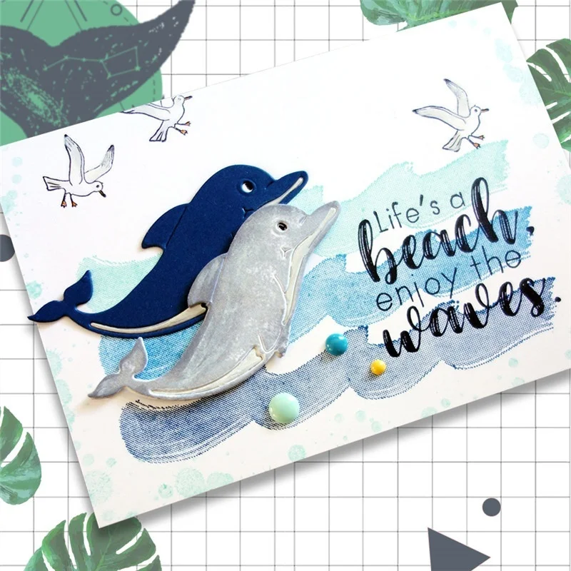 Металлические штампы в виде дельфина, рыбы, скрапбукинга