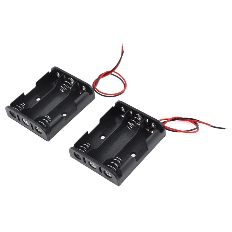 

2 Pcs Black Red Cable Plastic 3 x 1.5V AA Batteries Cell Box Holder