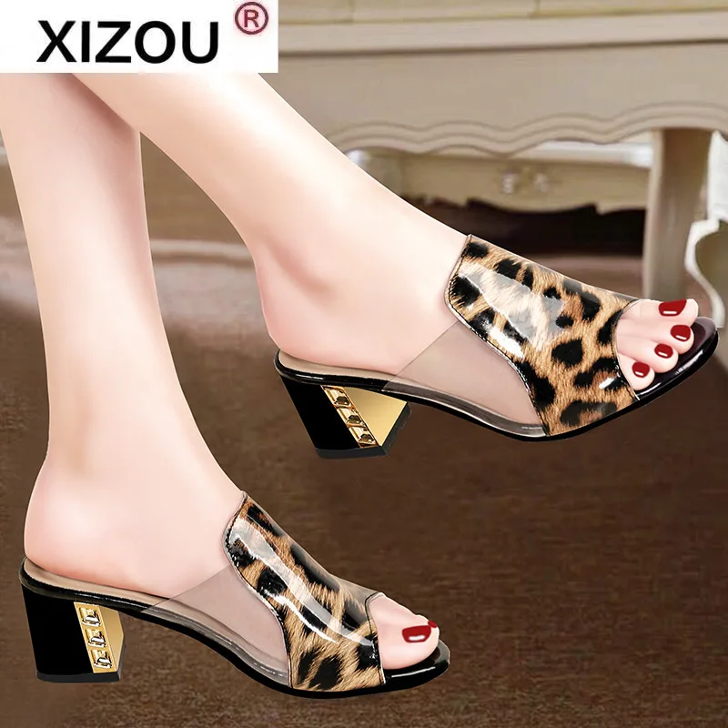 

Women Peep Toe Sandals Summer High Heels Shoes Square Heel Slipper Shoes Fashion Wedge Slippers Ladies Shoes Thick Heel Womens