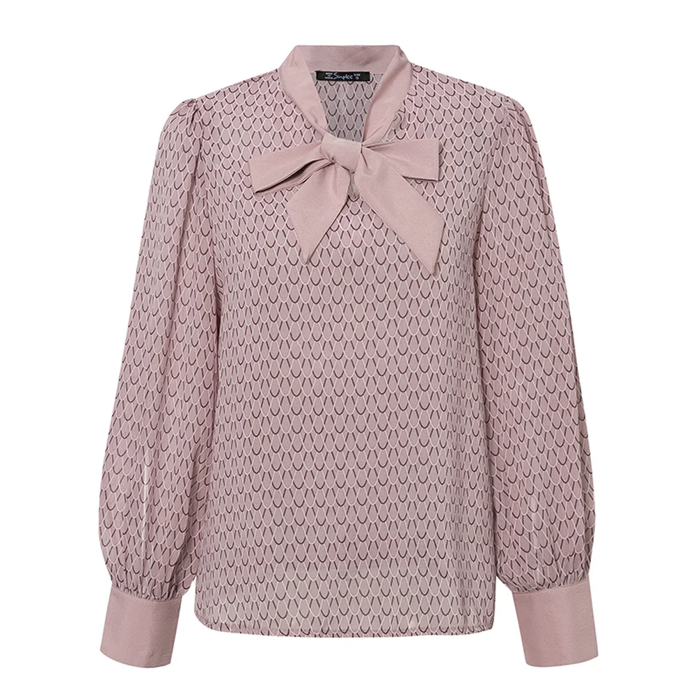 Весна 2020 женская новая рубашка с бантом и воротником принтом рукавами женские