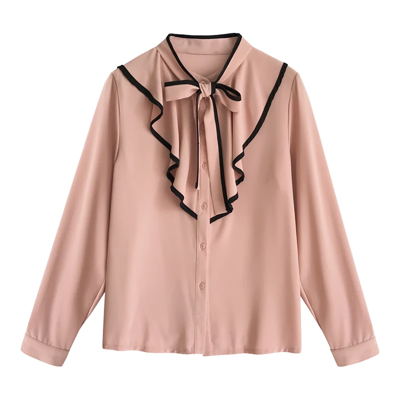 Новые модные женские блузки с длинным рукавом розовые шифоновая женская блузка