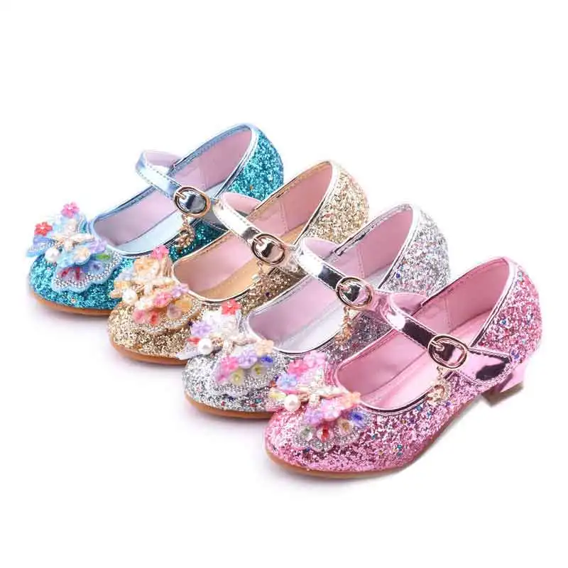 

Princess Girls Fancy Dress Shoes Pearl Star Shining Shoes Kids High-heel Leather Shoes Students Piano Performance Dance Moccasin