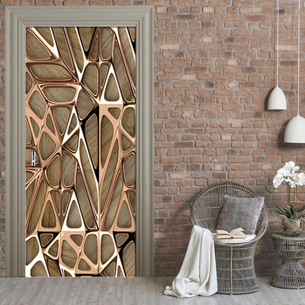 

door sticker 3d wallpapers furniture Three-dimensional geometric polygon metal sense decorative self-adhesive wall stickers