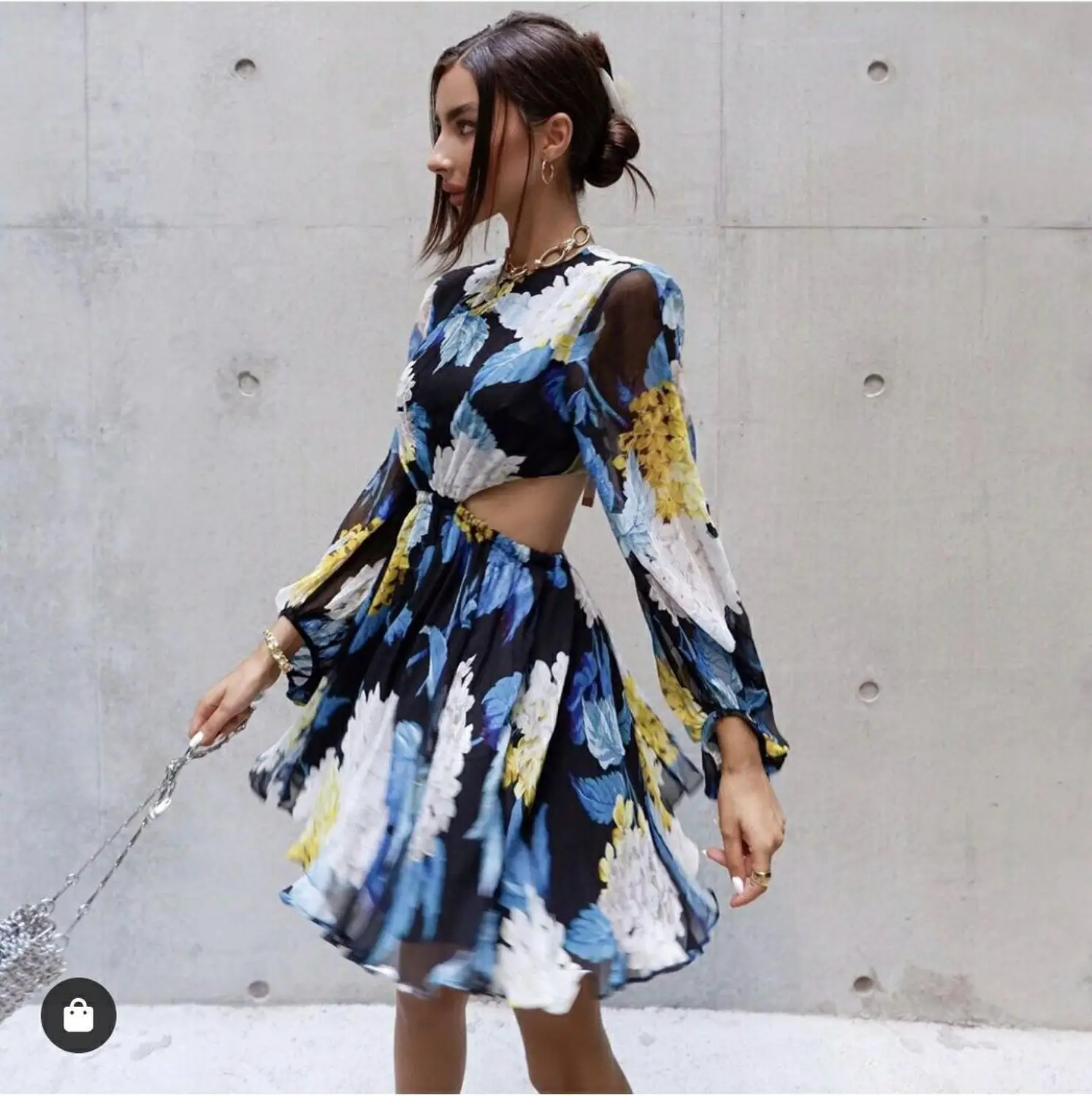 Летнее шелковое платье маленькое милое мини с цветочным принтом 2020|Женские