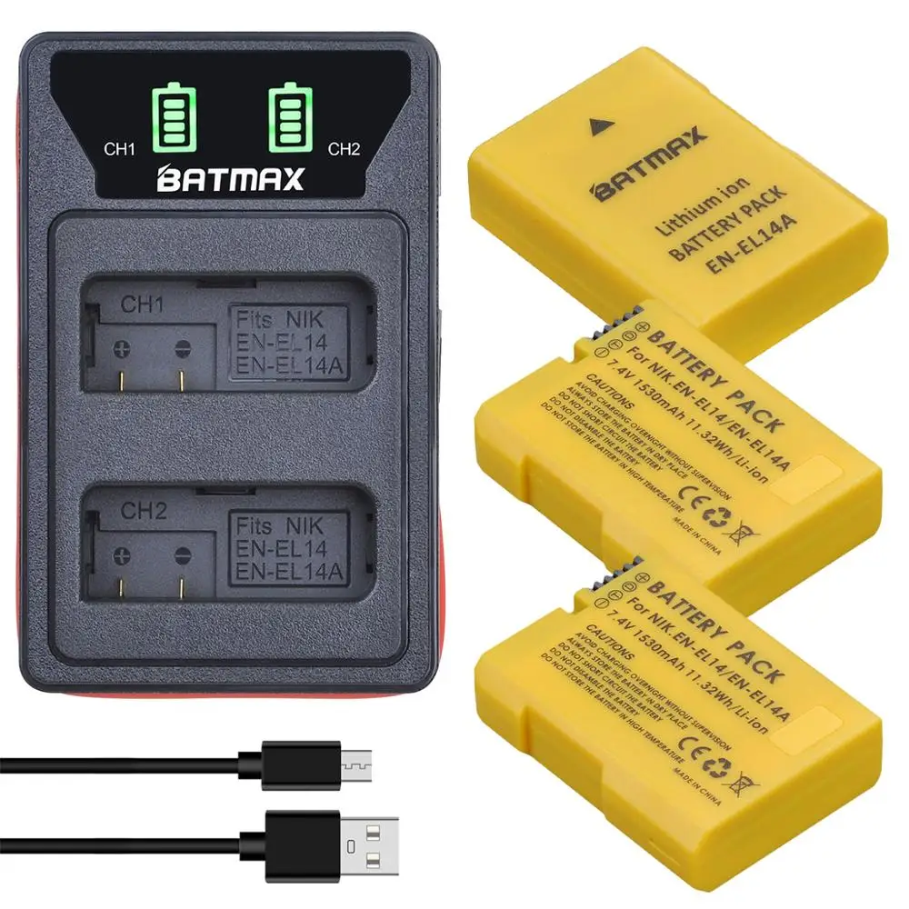 Аккумулятор Batmax на 1530 мА/ч с двумя USB портами светодиодный для Nikon D5200 D3100 D3200 D5100 P7000