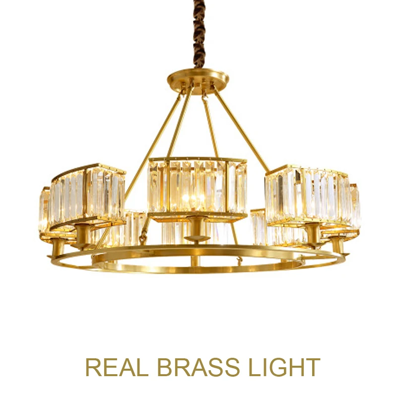 Медный Хрустальный люстра светильник светодиодный круглый фойе столовая