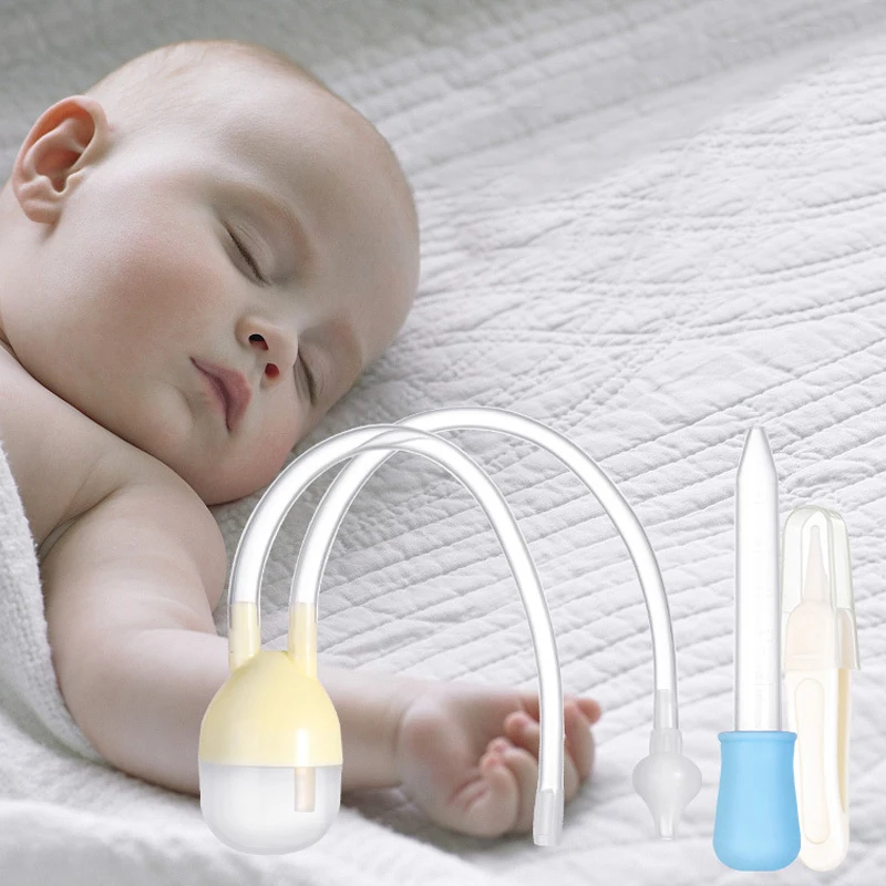 Juego de aspirador Nasal para beb&eacute;, en forma de U, Anti-reflujo, seguridad de silicona + PP, limpiador de nariz para beb&eacute;, traje de cuidado infantil de paja suave-0