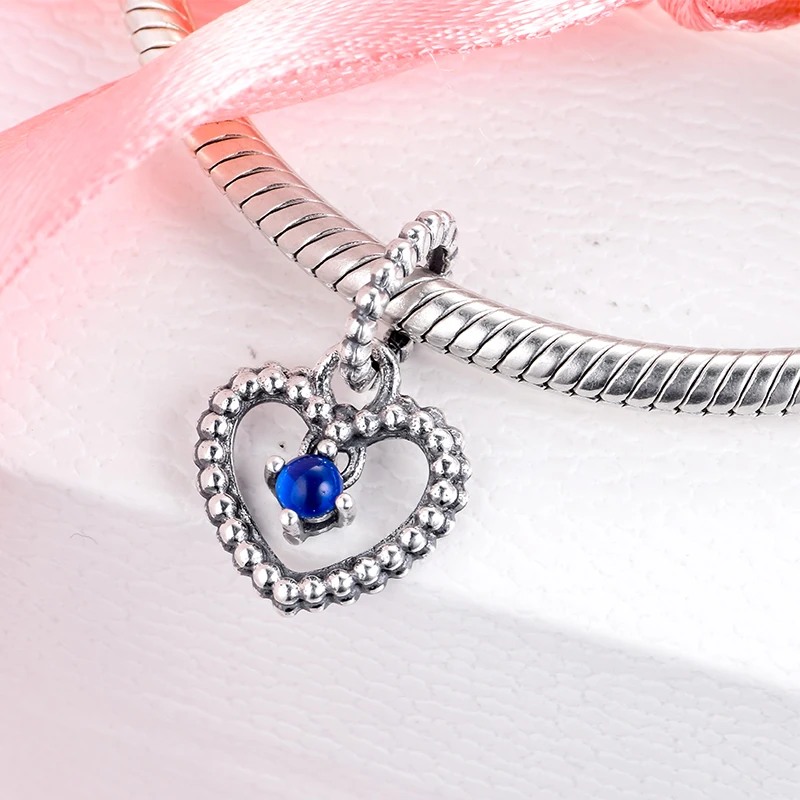 Подвеска в виде сердца из синего морского бисера Подходит для браслета Pandora |