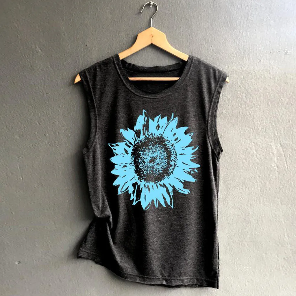 Повседневный жилет с принтом подсолнуха женская летняя Удобная блуза без