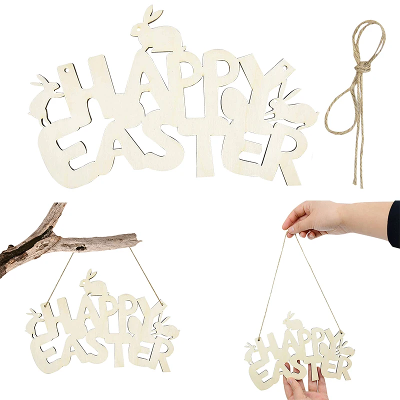 

1set Easter Wooden Bunny Adornments DIY Hanging Sign For Window Door Wall Decor Home Garden Yard Wood Plaques Easter Decorations
