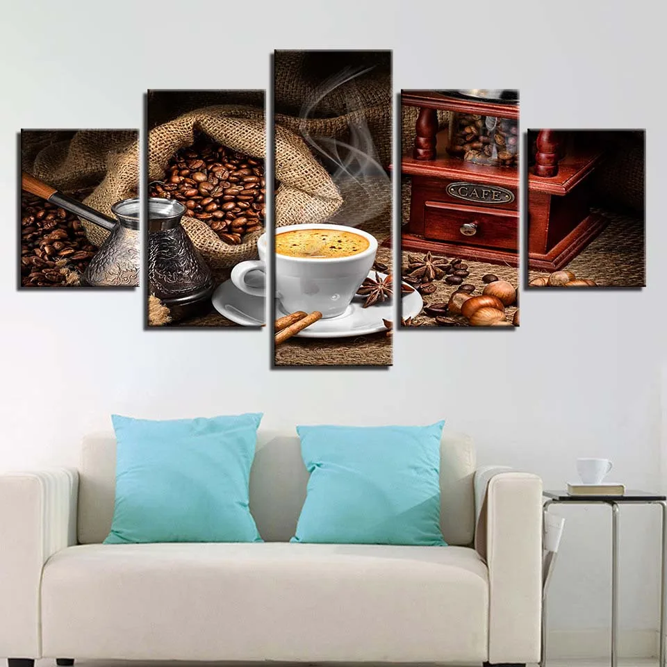 

5 Piece Canvas Wall Art Coffee Artistic Painting Modular Picture Home Decoration Living Room Bed Room Image Dining Room Mural