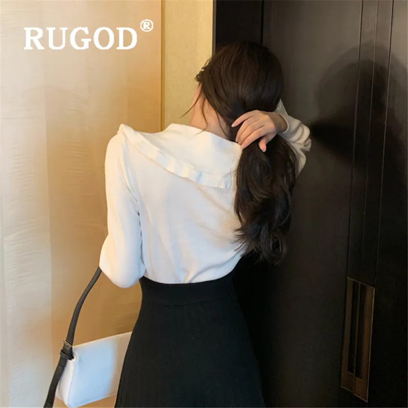 RUGOD Korean New Style Doll Collar Solid Color Knitted Cardigan Long-sleeve Womens Elegant Kawaii Sweaters 2019 |
