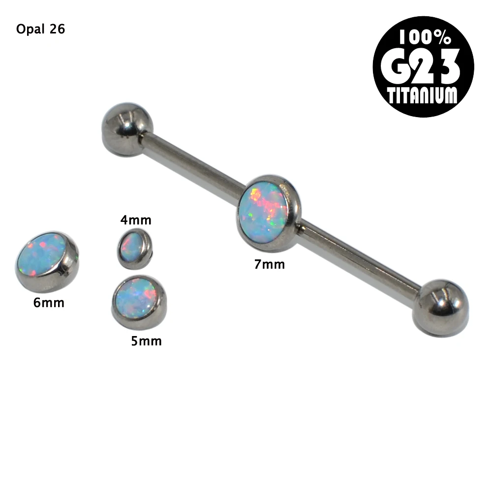 1PC G23 Titanium Straight Barbell Ring WIth Center Opal Stone Flat Back Industrial Earrings Ear Tragus Body Jewelry Piercing | Украшения и