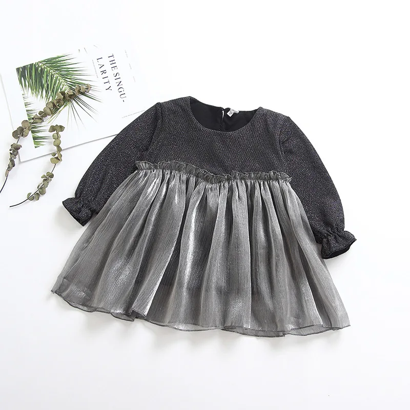 

2 3 4 5 Years Toddler Girls Dress Fashion Children Black Puffy Dress Korean Knitted Mesh Stitching Dress for Girl Kids Clothing