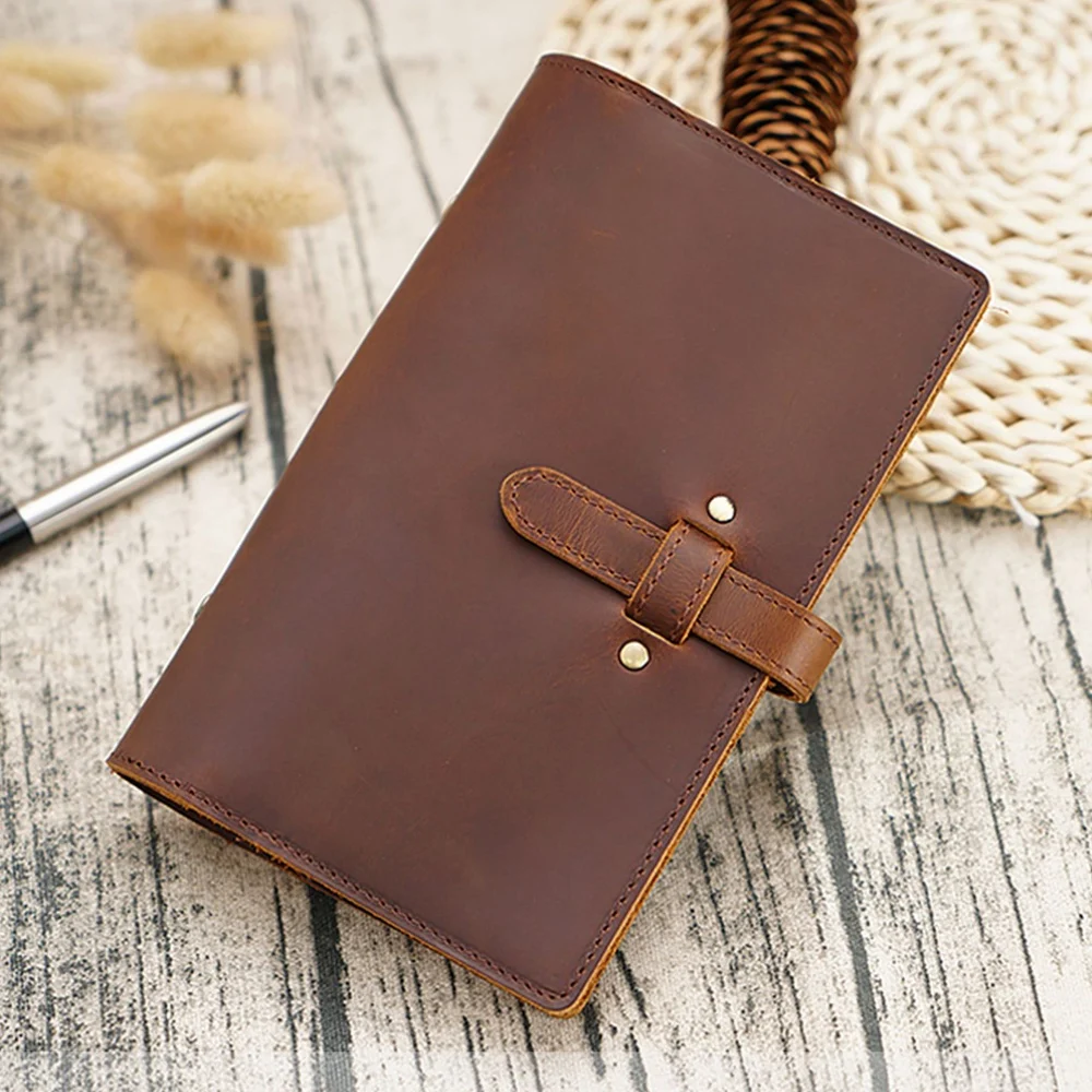 Handmade Genuine LeatherA5 A6 Personal size Multifunction Spiral Notebook Cowhide Diary Loose Leaf  Replaceable Inserts 6 holes