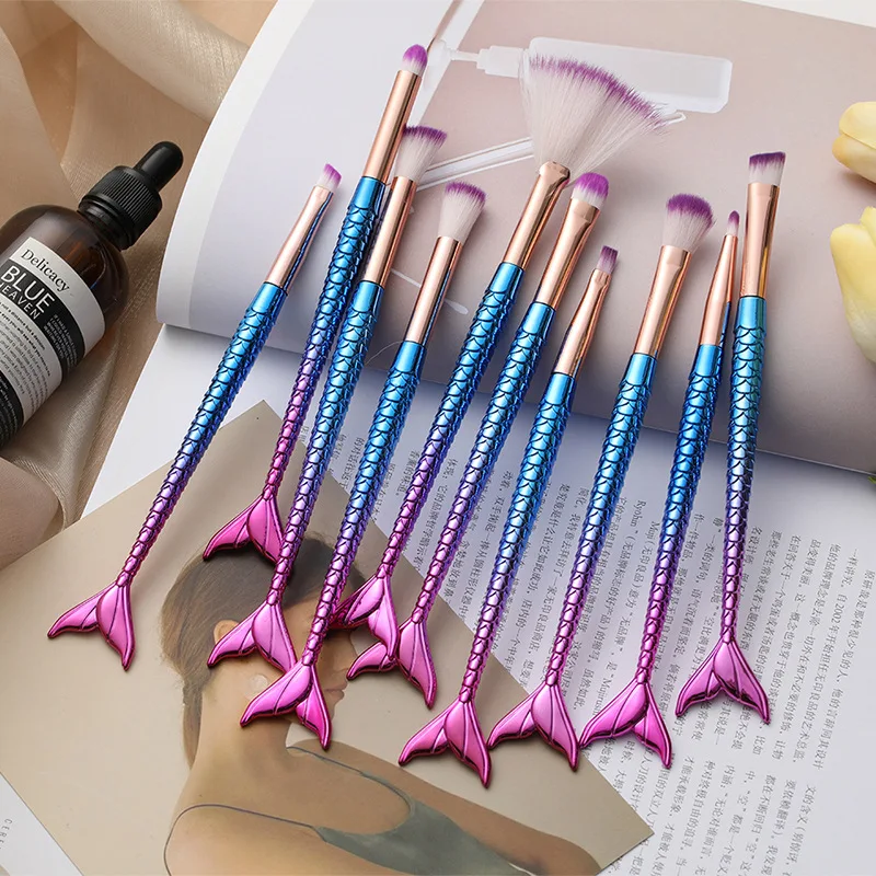 

Makeup Brushes Kit Natural Tool Mermai Pencil Cosmetics Foundation Artist Mermaid Highlighter Face Set of Bronzer Eyeshadow Lip