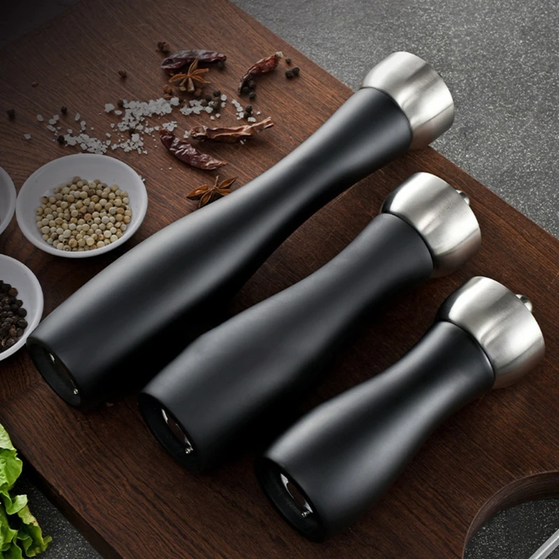 

6/8/12 Inch Black Wooden Salt Pepper Mill Stainless Steel Refillable Handheld Manual Grinder with Ceramic Core Mechanism