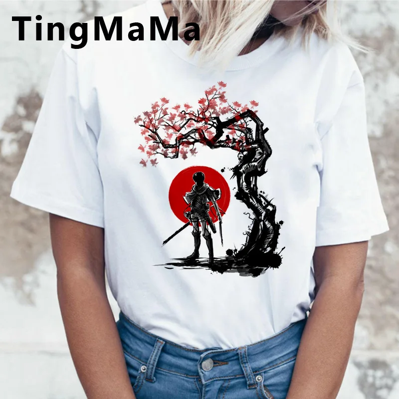 Хит футболка с японским аниме атака на Титанов женская летняя Harajuku Забавные