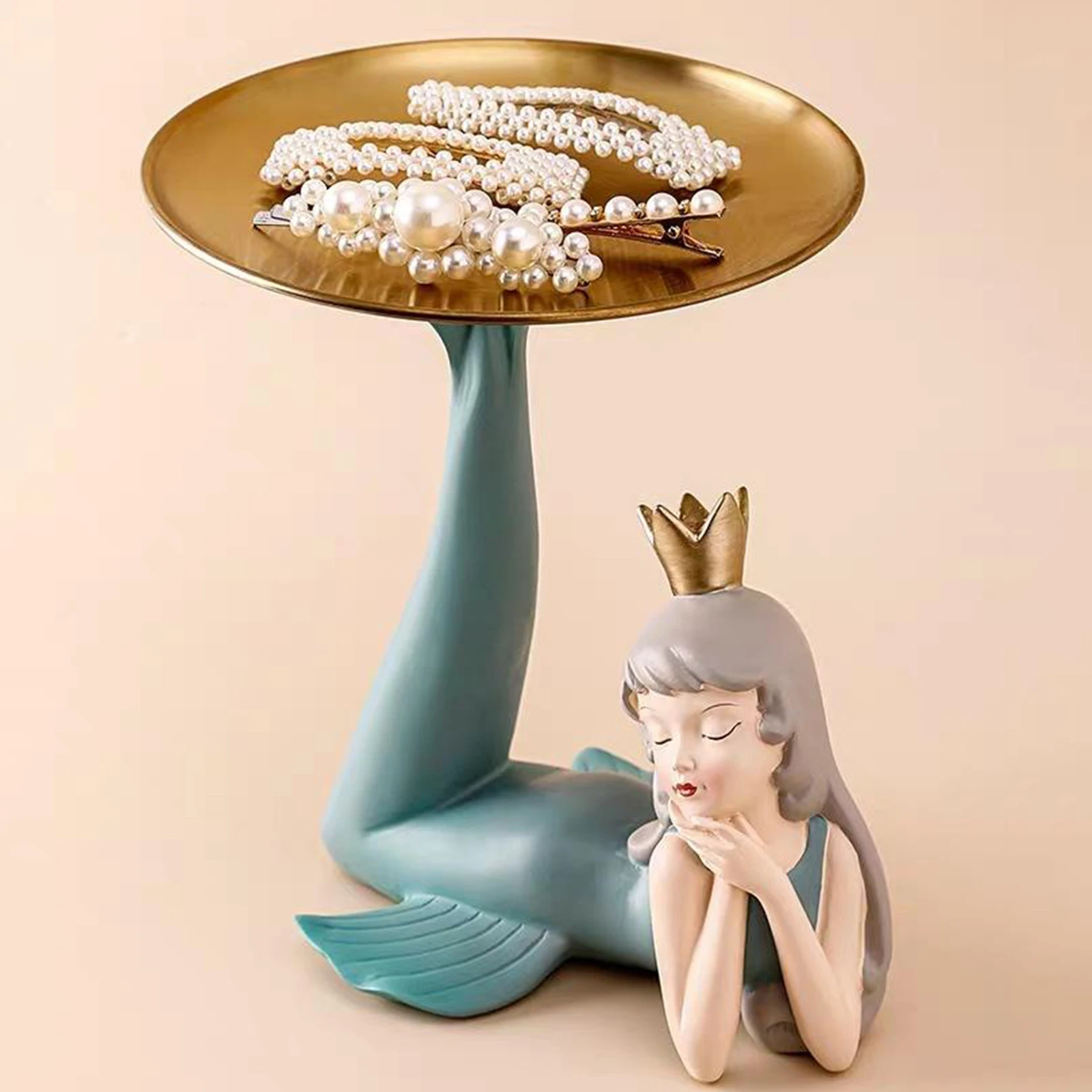 

Статуэтка с маленькой русалочкой, поднос, Статуэтка из смолы, скульптура для дома, настольное украшение, поделки