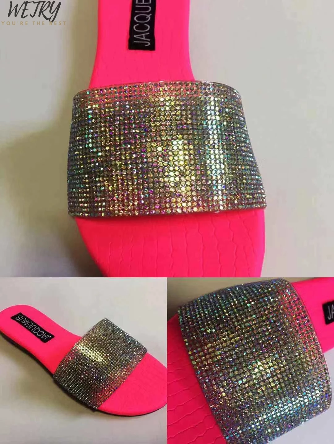 Шлепанцы женские с яркими бриллиантами повседневные сандалии для пляжа и