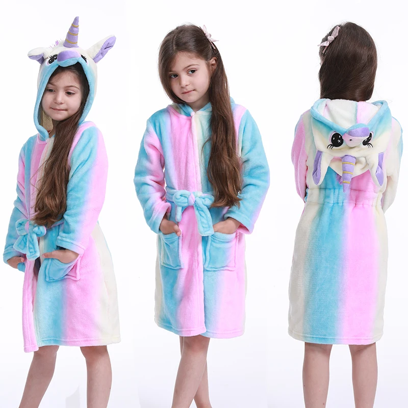 Детские Банные халаты Kigurumi в виде единорога Радужный банный халат животных для