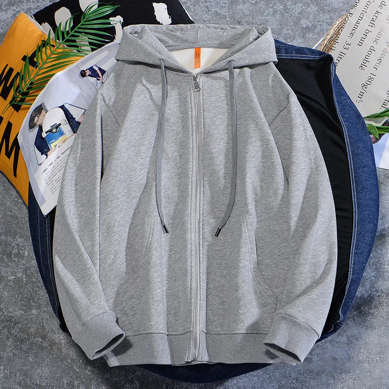 

Solid color Plush hooded cardigan coat men's winter warm Hooded Sweater