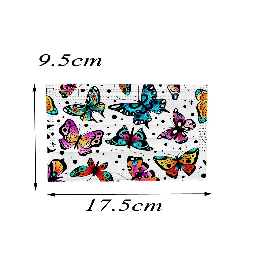 

10pcs Butterfly Print Face Mask 3 Layer Non-woven fabric Mouth Masks Anti Dust Windproof Breathable Protective mask Mascarillas