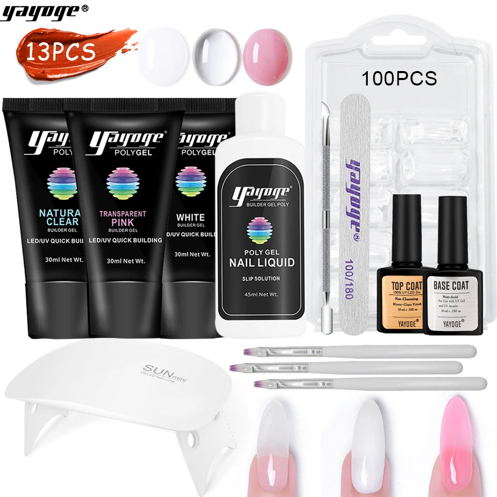 

Yayoge 13 Pcs Gel Nail Polish Set With UV Lamp 3 Colors Nail Kit Professional Set Poly Nail Gel Kit Shipping From BE/CN