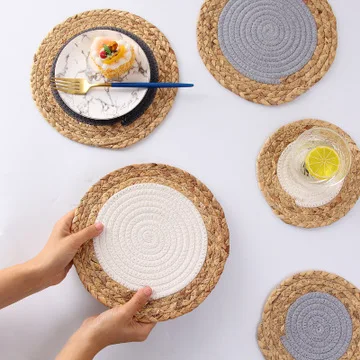 

Japanese straw cotton cord double eat mat durable insulation pad hand-woven doily pan kitchen table MATS