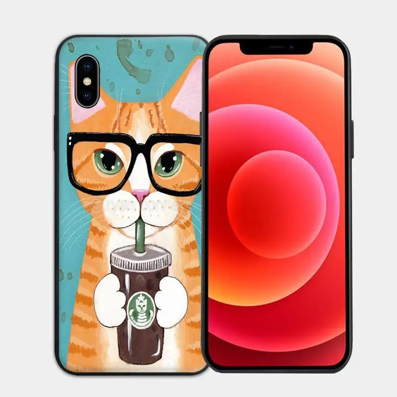 

Cute Coffee Milk Cat Phone Case for iphone 6s 7 8 plus xr xs 11 12pro max mini Cover Fundas Coque