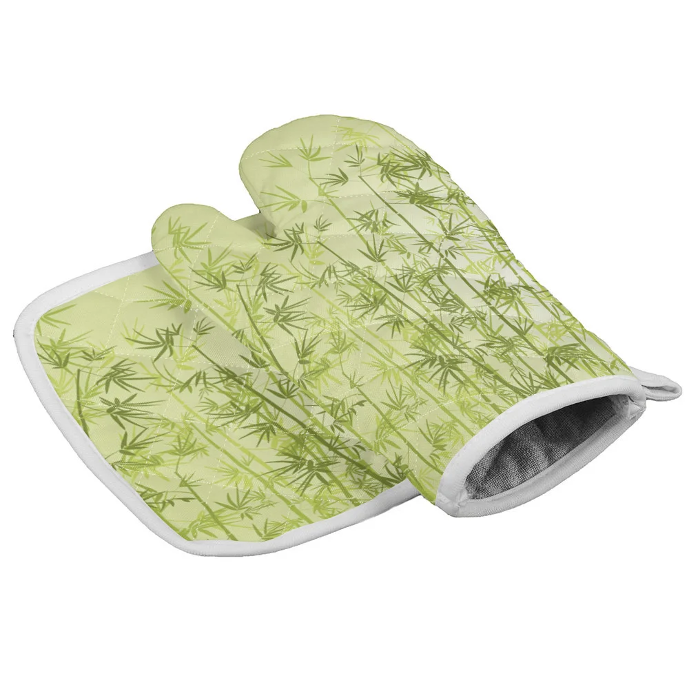 Перчатки для духовки с зелеными бамбуковыми листьями перчатки барбекю защитой