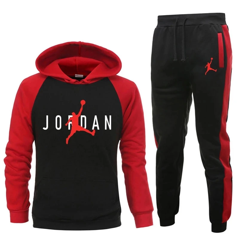

2021 Winter Brand New Men's Suit Personality Fashion Splicing Printed Warm Jogging Fitness Sportswear Hoodie + Casual Pants Men'