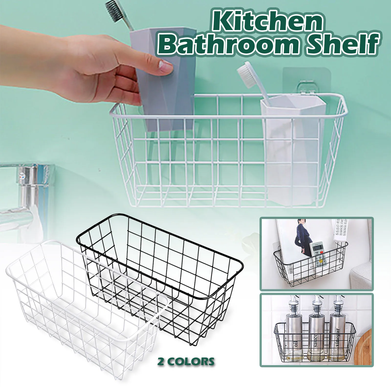 

Wall Hanging Storage Shelves Kitchen Accessories No Drilling Mounted Metal Baskets Organization Storage Holders Dropshipping