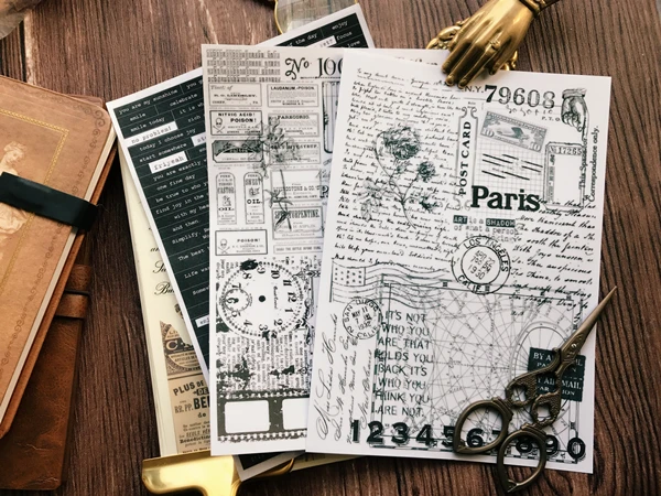 3Sheets/Bag Vintage Newspaper Black White Vellum Paper DIY Craft Scrapbooking Album Junk Journal Planner Decorative Stickers | Канцтовары