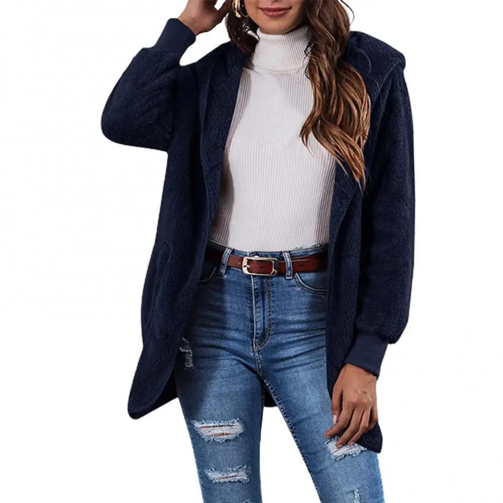 

Ele-choices Women Long Sleeve Reversible Coat Plush Warm Open Front Autumn Winter Outerwear