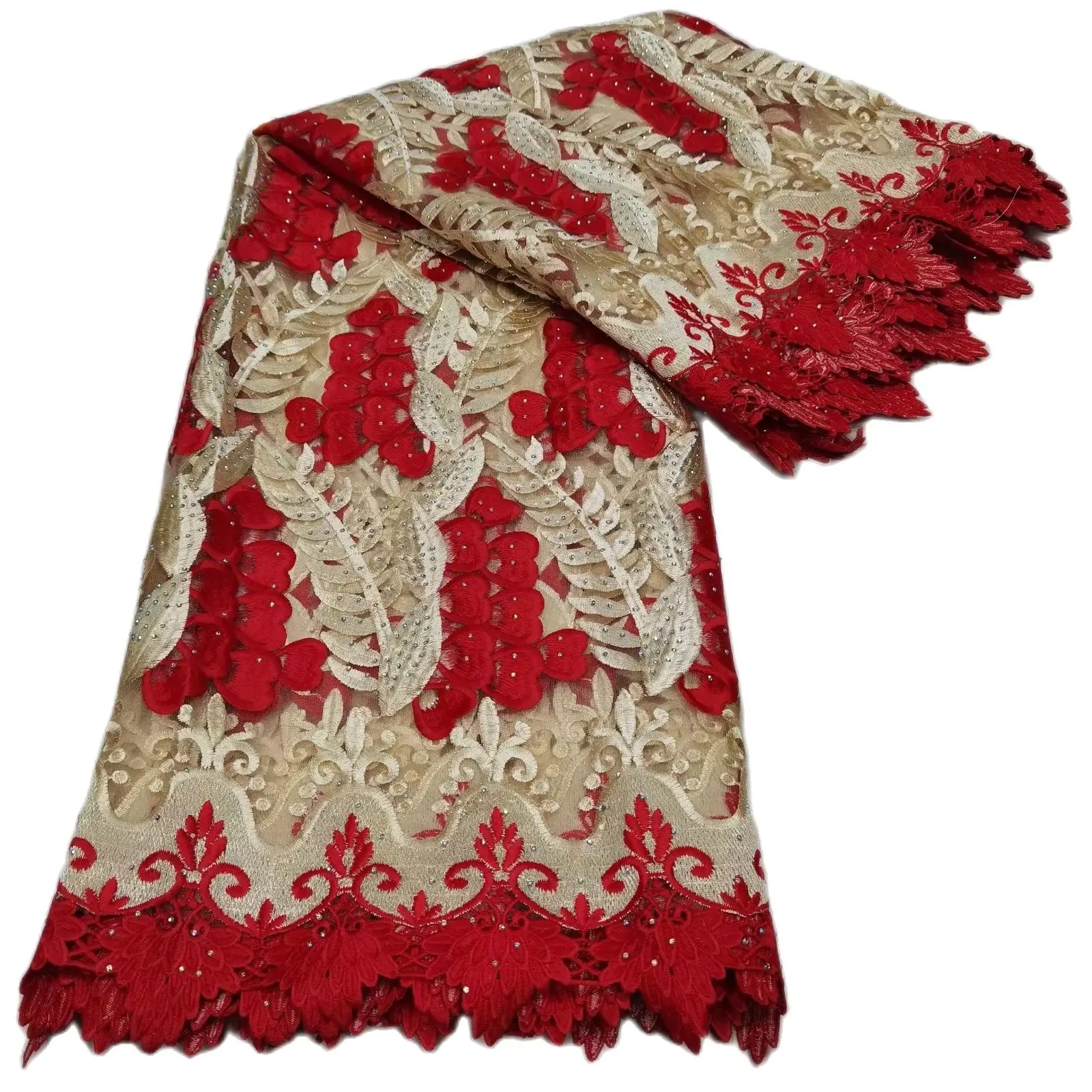 

H&Q LACE Latest Nigerian Tulle Embroidered Lace Fabrics With Stones African Water Soluble Cord Laces Fabrics For Party Dress