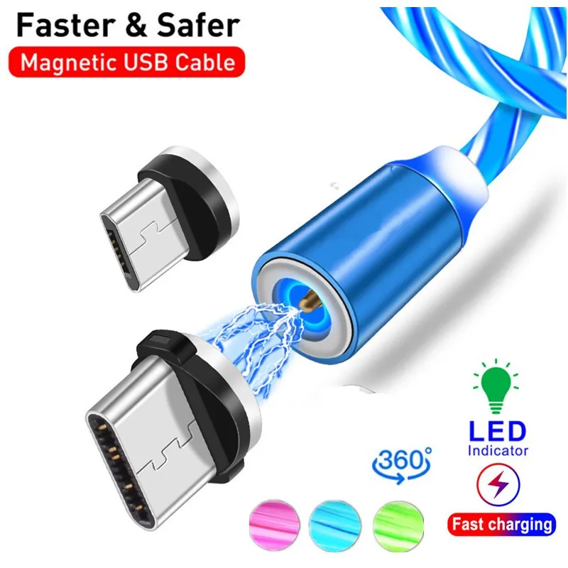 1 м светодиодный магнитный usb кабель для Iphone Samsung A20 A30 A40 Note 8 9 A3 A5 A9 A7 2018 A750 зарядное