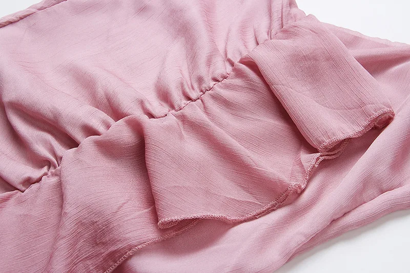 

BacklakeGirls Women's Sexy V Neck Mermaid Two Pieces Set Dress Chiffon Ruffles Cocktail Dress Pink Ruched Dress Robe Sexy